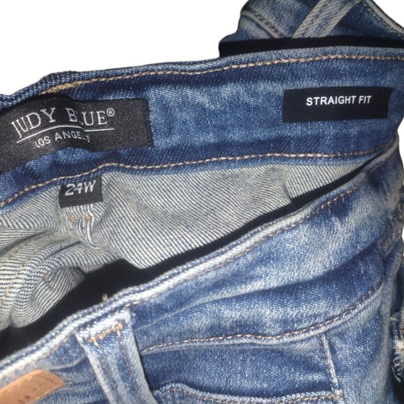 Judy Blue High Waist Heavy Destroyed Distressed Straight Fit Denim Jeans NWT 24W - Picture 9 of 11